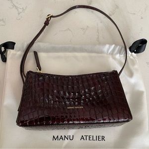 Manu Atelier Prism Bag - Patent Crocodile Effect Leather, Burgundy